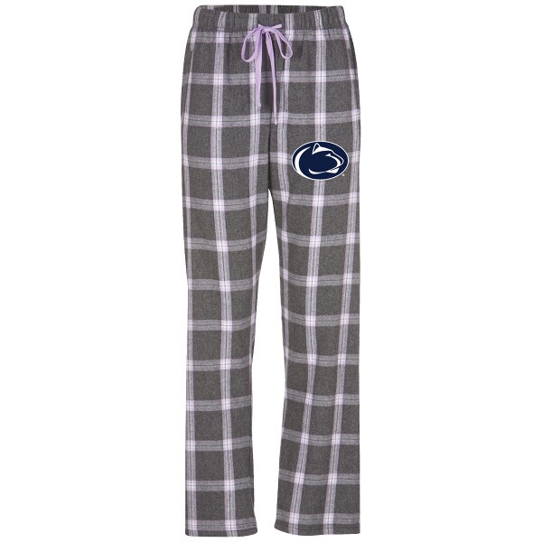 women's charcoal plaid flannel pants with Penn State Athletic Logo on left thigh